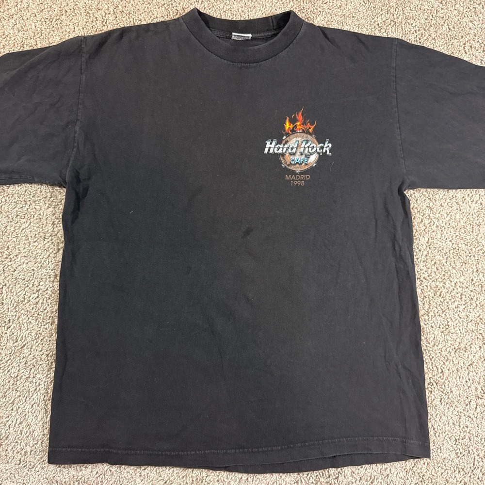 Hard‎ Rock Cafe T-Shirt Mens XL Black Good 1998 Madrid Global Tribe Graphic Tee